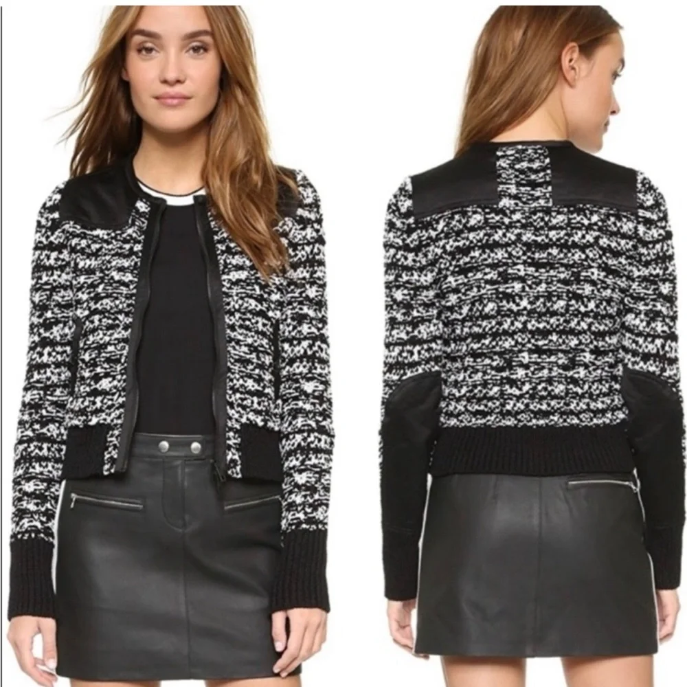 Rag & Bone Viola Black And White Ribbon Knit Sweater Jacket Zipper - Picture 1 of 15